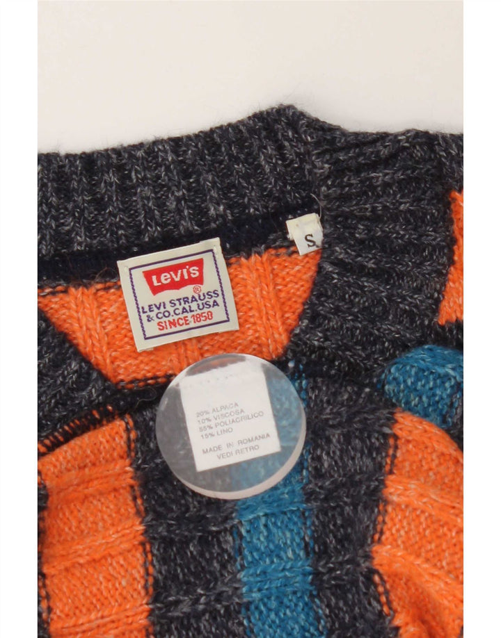 Suéter masculino Levi's com decote em V pequeno listrado laranja de lã de alpaca