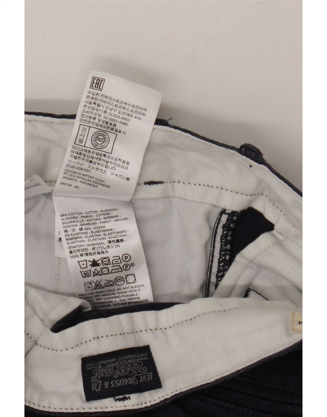 Shorts Chino Masculino Levi's W34 Grande Algodão Azul Marinho