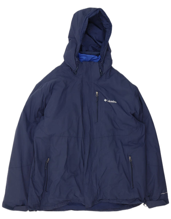Jaqueta corta-vento masculina Columbia Omni-Tech com capuz Reino Unido 44 2XL azul marinho nylon