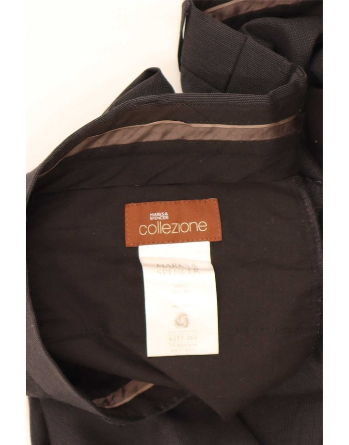 Calça masculina de terno reto Marks & Spencer W38 L33 lã cinza