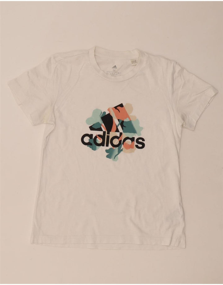 ADIDAS Womens Graphic T-Shirt Top UK 12/14 Medium White Cotton Vintage Adidas and Second-Hand Adidas from Messina Hembry 