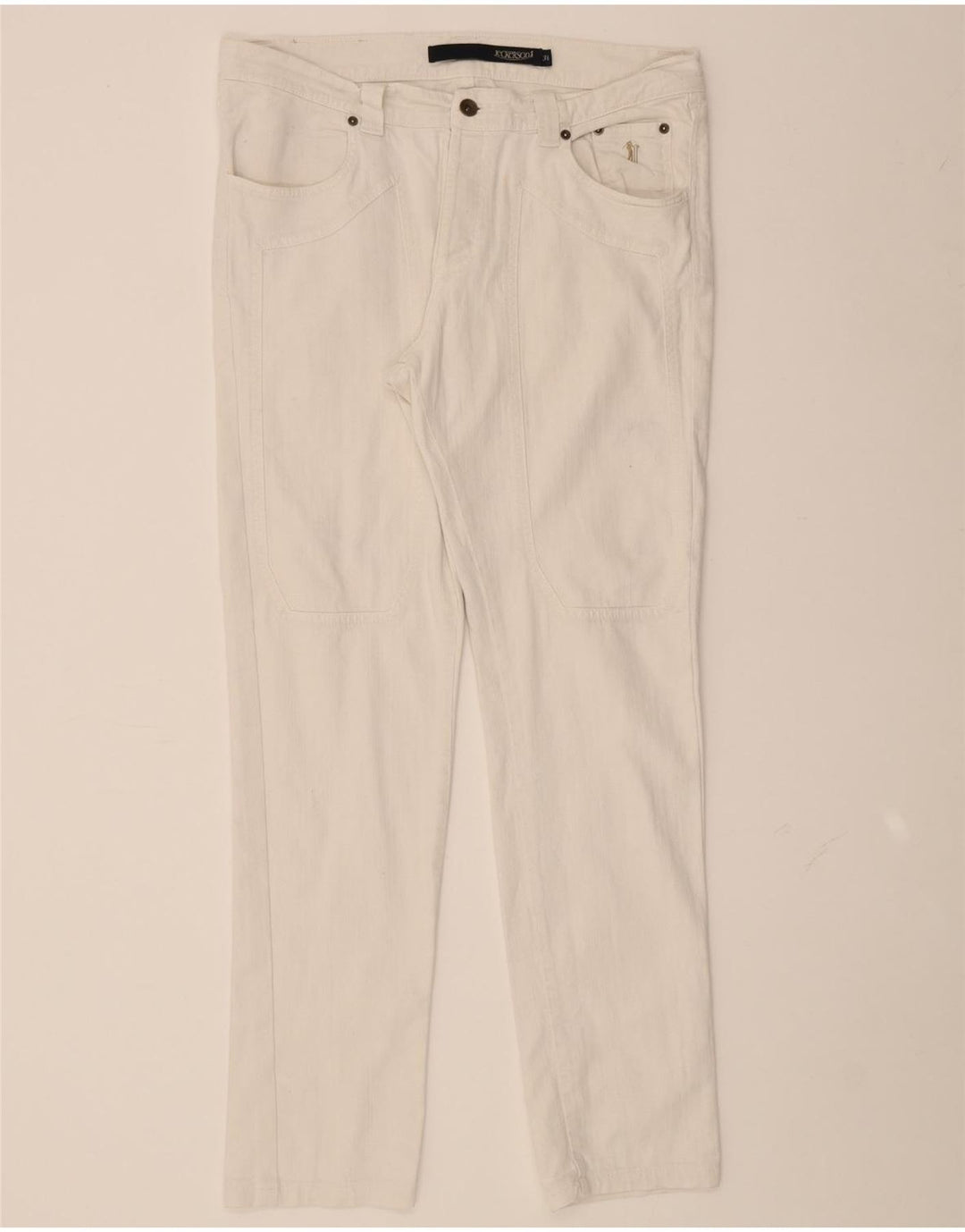 JECKERSON Mens Slim Casual Trousers W36 L32 White Cotton Vintage Jeckerson and Second-Hand Jeckerson from Messina Hembry 