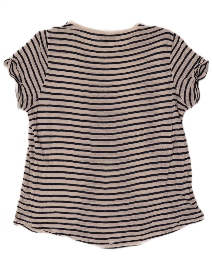 Camiseta feminina Massimo Dutti UK 14 médio listrado branco