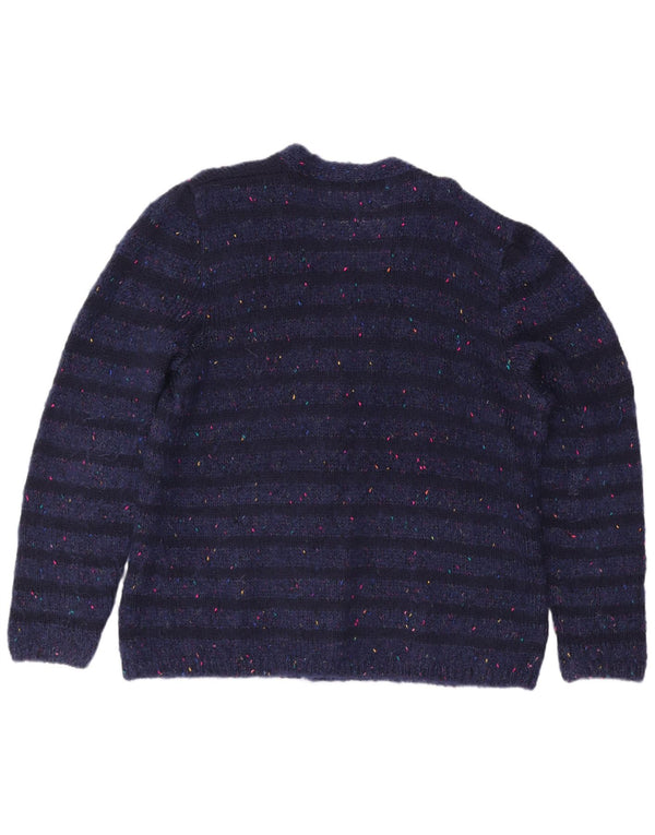 Suéter cardigã feminino vintage Reino Unido 18 XL azul marinho manchado
