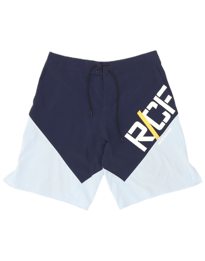 Shorts de natação masculinos Reebok Graphic médio azul colorblock nylon