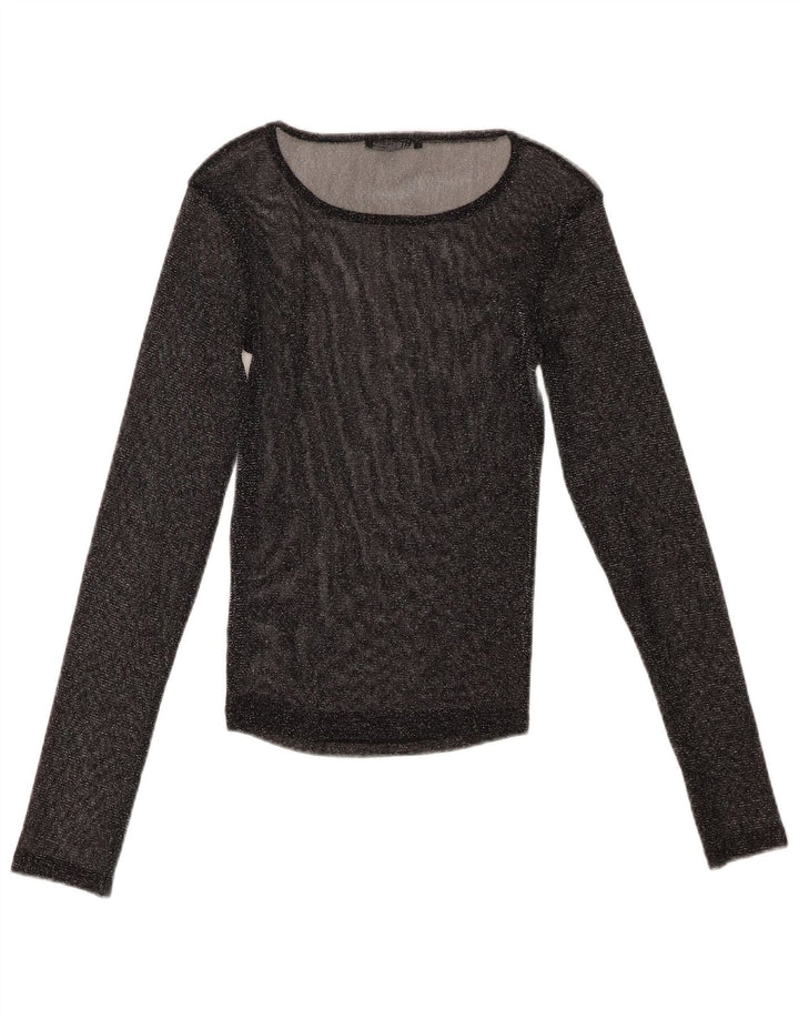 Zara Womens Oversized Transparente Top Manga Longa Reino Unido 10 Pequeno Preto
