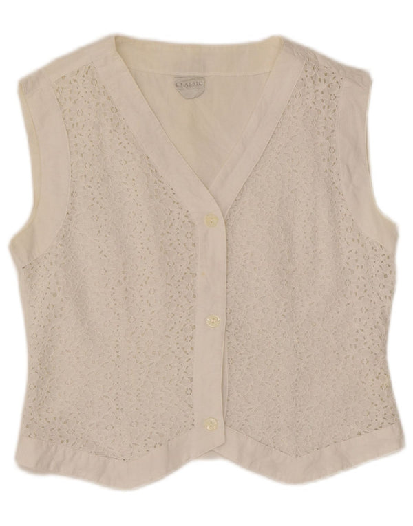 Colete feminino CLASSIC UK 16 grande algodão floral branco