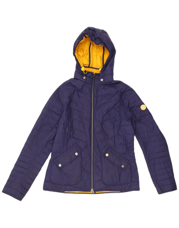 Jaqueta feminina acolchoada com capuz Barbour UK 12 azul marinho médio