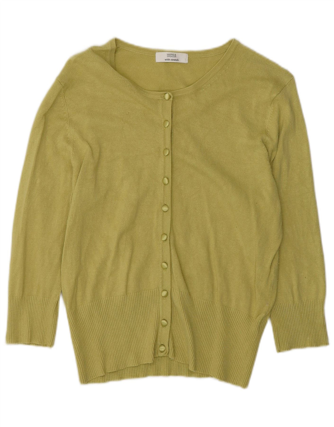 Suéter cardigã feminino de manga 3/4 da Marks & Spencer Reino Unido 14 verde médio
