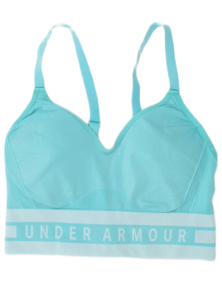 Under Armour feminino acolchoado sutiã esportivo top médio azul esportivo