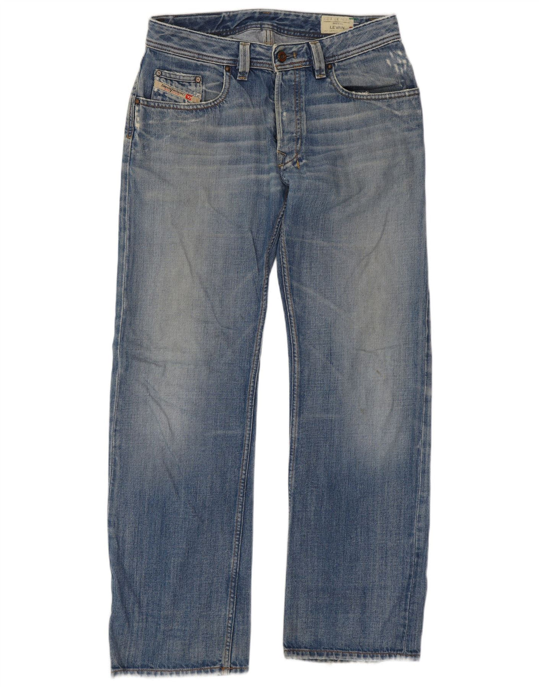 Diesel Mens Levan Distressed Straight Jeans W32 L32 Azul Algodão