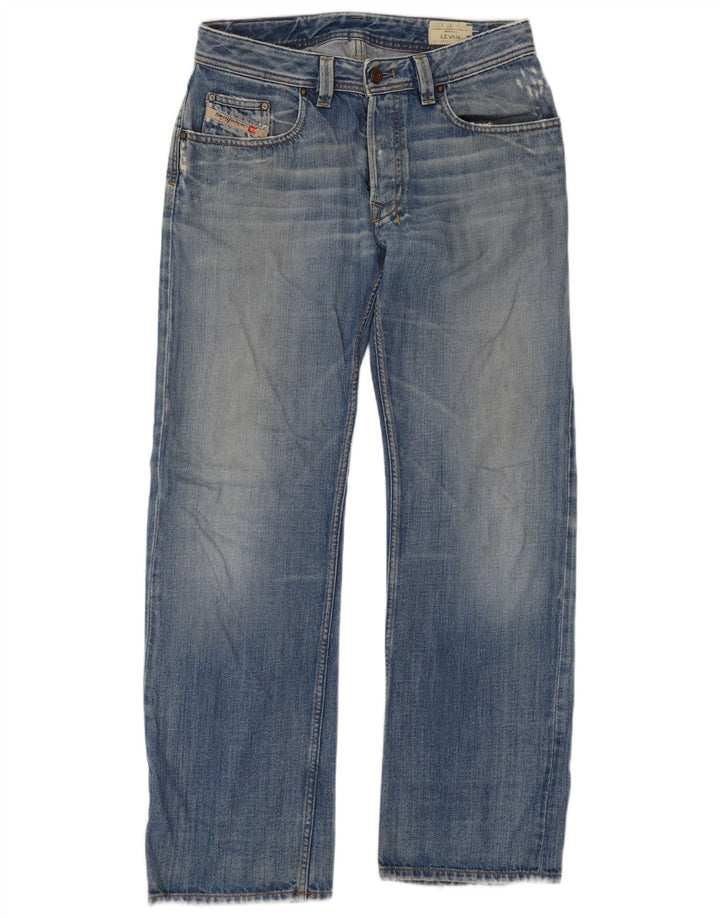 Diesel Mens Levan Distressed Straight Jeans W32 L32 Azul Algodão