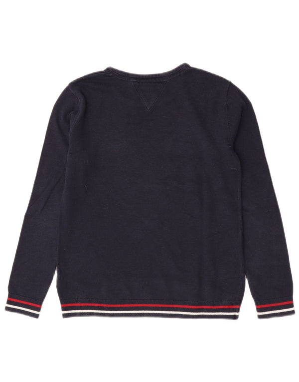 Tommy Hilfiger Suéter masculino com gola redonda gráfica 11-12 anos azul marinho