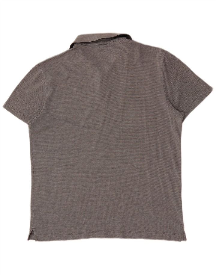 HUGO BOSS Camisa polo masculina de ajuste regular pequena listrada cinza de algodão