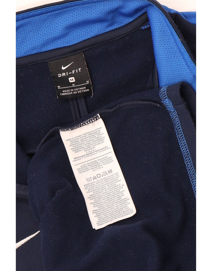 NIKE Masculino Dri Fit Zip Neck Moletom Jumper Médio Azul Marinho Colourblock