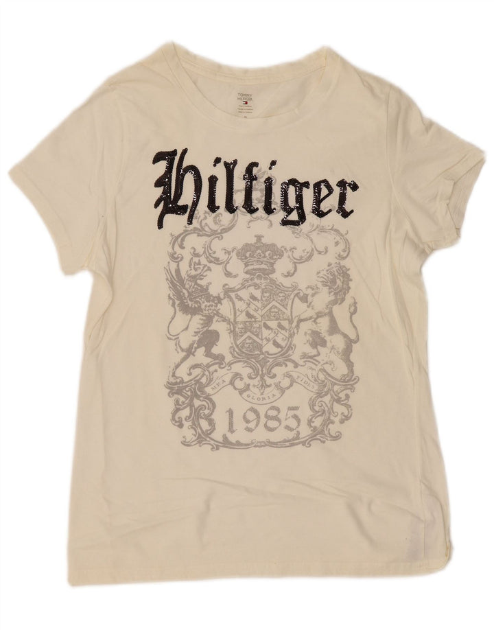 Camiseta feminina TOMMY HILFIGER com estampa gráfica UK 12 médio algodão branco