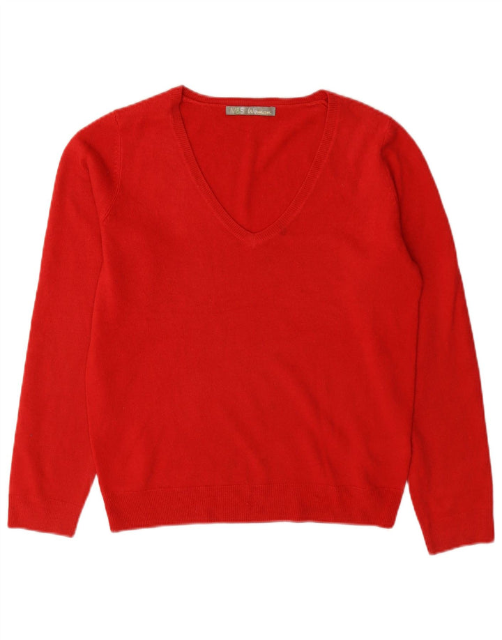 Suéter feminino Marks & Spencer com decote em V Reino Unido 8 pequeno acrílico vermelho