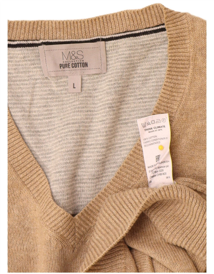 Suéter masculino Marks & Spencer com decote em V, grande algodão bege