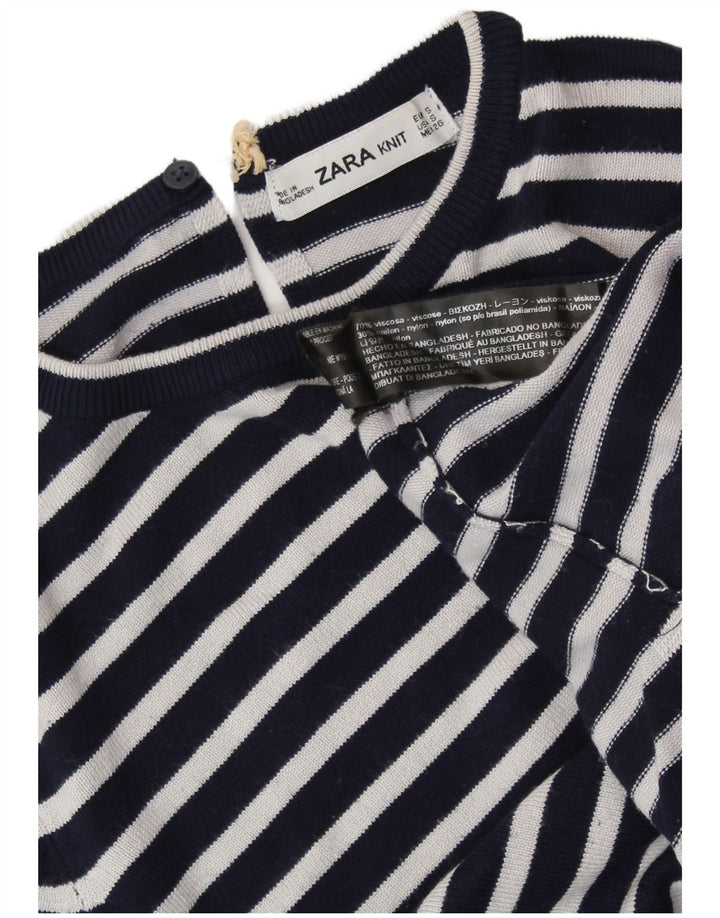 Suéter feminino ZARA com gola redonda e gola redonda, 10 listrado azul marinho pequeno