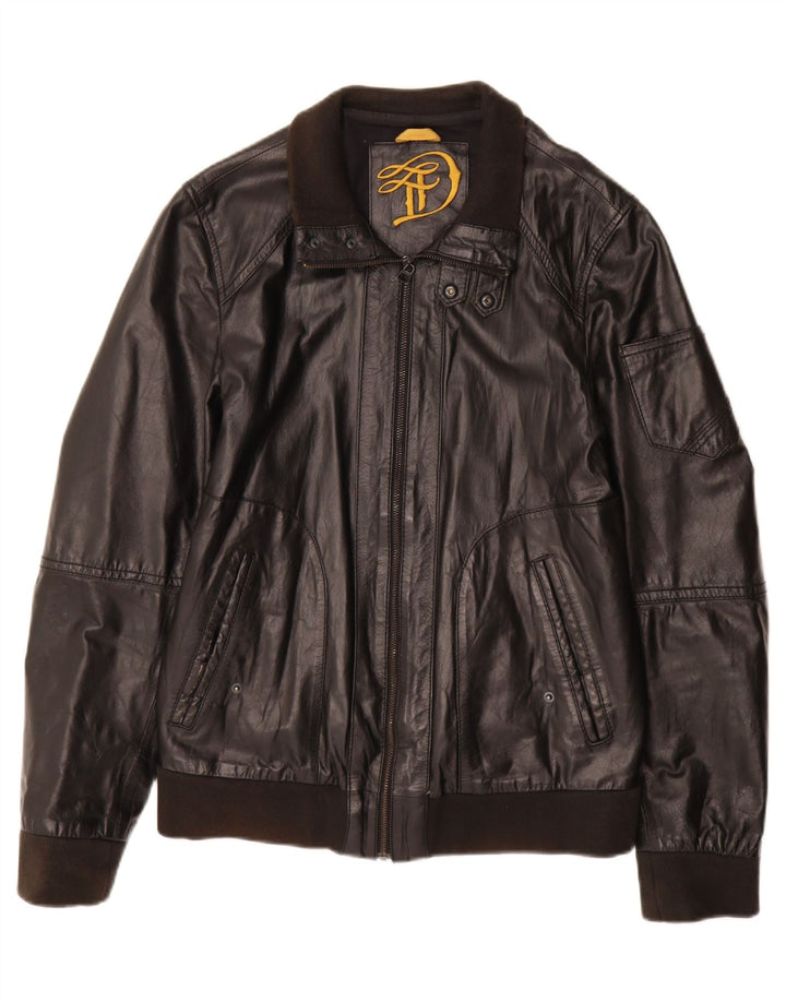 Jaqueta de couro masculina vintage UK 38 couro preto médio