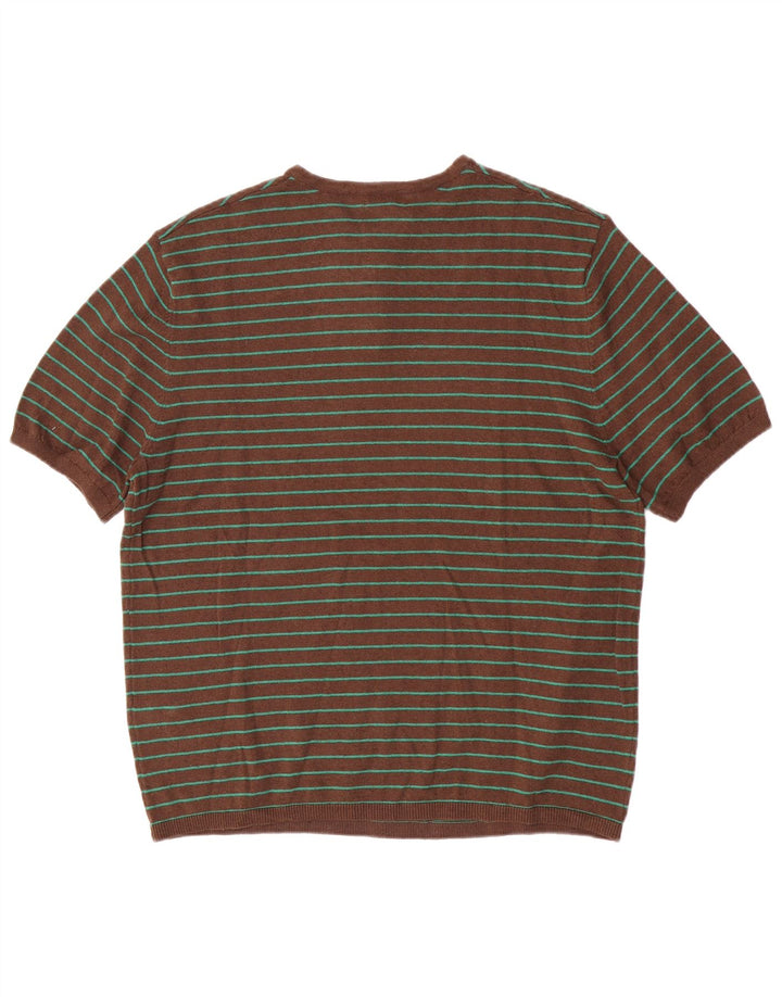 Zara Camiseta masculina Top médio marrom listrado algodão