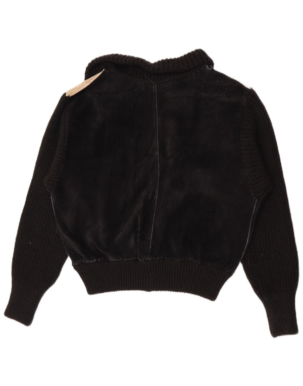 Jaqueta bomber feminina vintage de camurça UK 16 grande bloco colorido preto