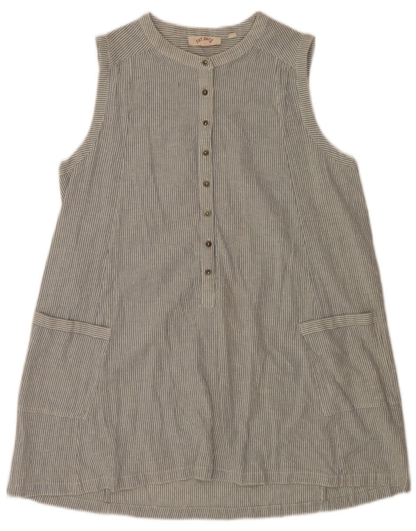 Vestido feminino Fat Face sem mangas UK 12 algodão risca de giz azul médio