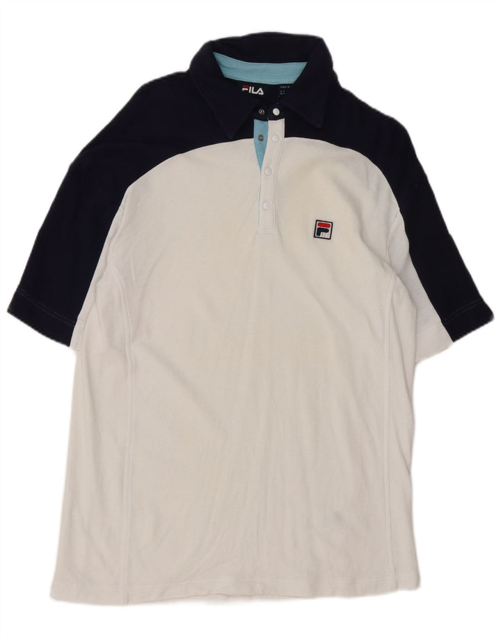 Camisa polo masculina Fila pequena algodão colorblock branco
