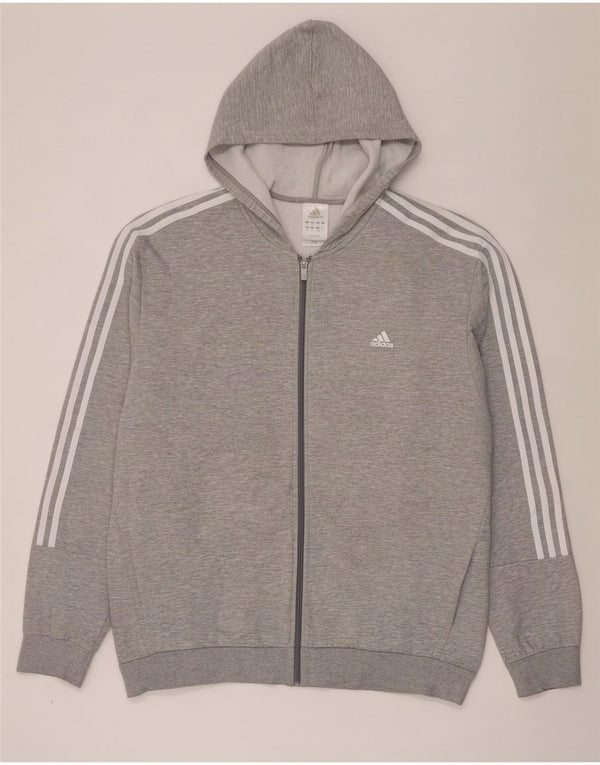 Adidas masculino zip moletom com capuz 2XL algodão manchado cinza