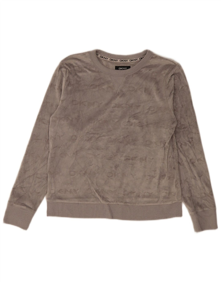 Suéter feminino de veludo gráfico Dkny Reino Unido 10 pequeno poliéster cinza
