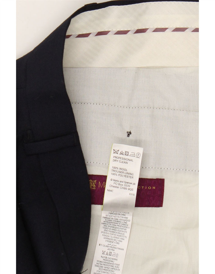 Calça masculina de ajuste regular Marks & Spencer W38 L31 lã azul marinho