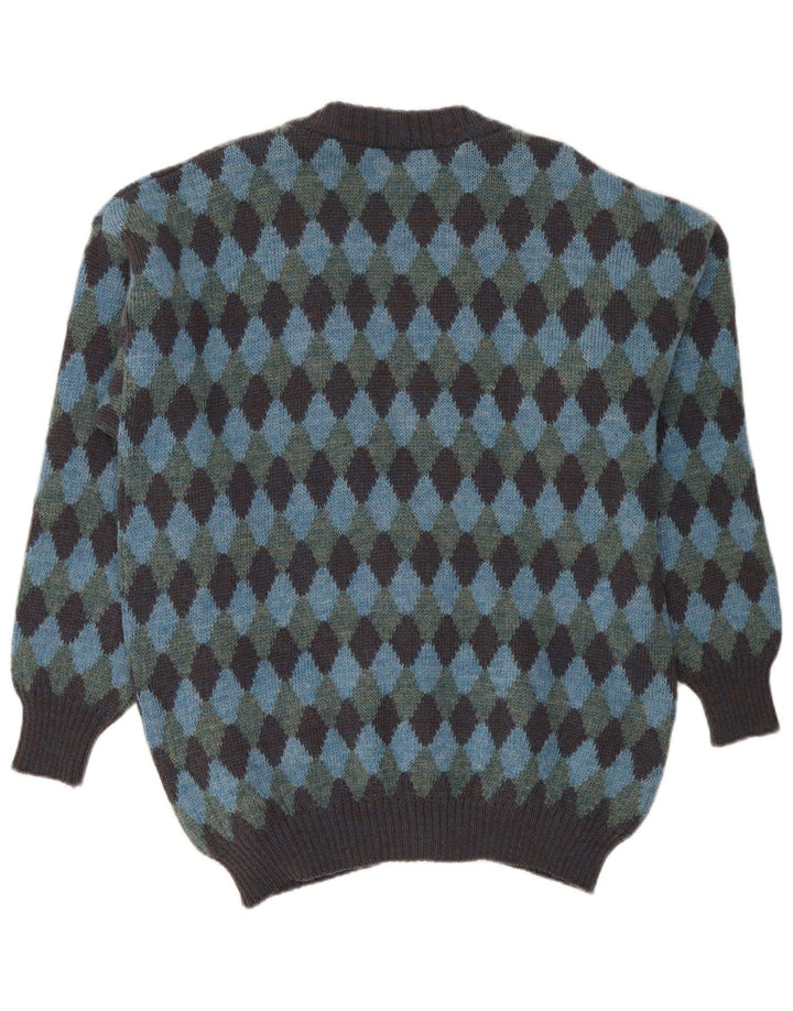 Suéter Cardigan Masculino Vintage XL Azul Argyle/Diamante