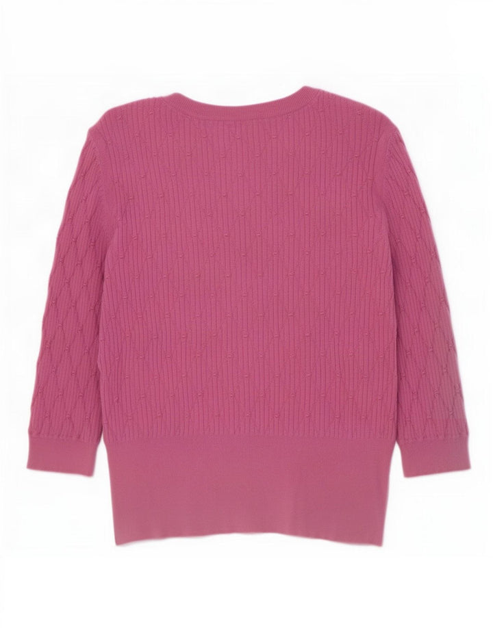 Suéter feminino Marks & Spencer com decote em V e gola V Reino Unido 12 médio rosa