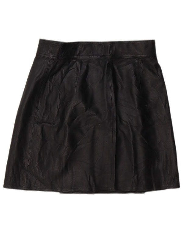 Saia de couro feminina vintage W28 média preta