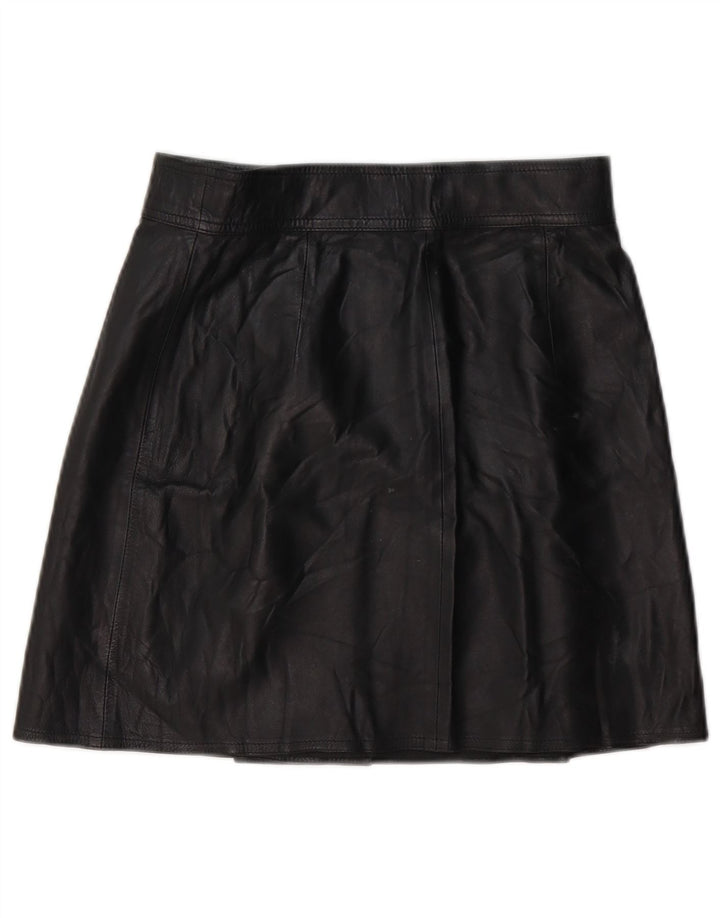 Saia de couro feminina vintage W28 média preta
