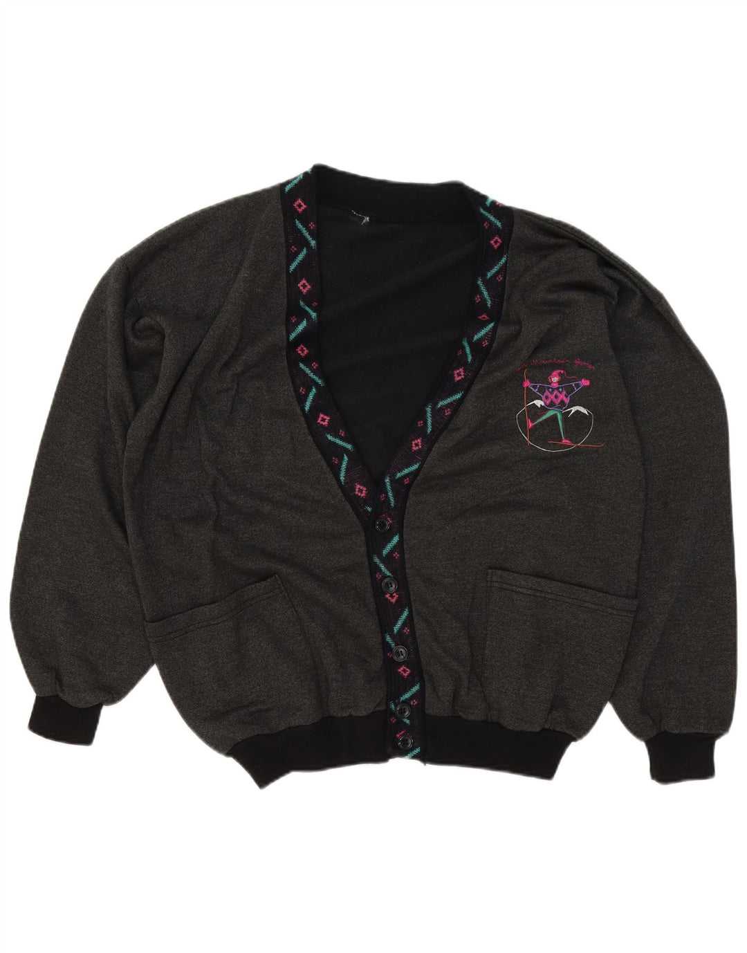 Suéter Cardigan Masculino Vintage XL Cinza Geométrico