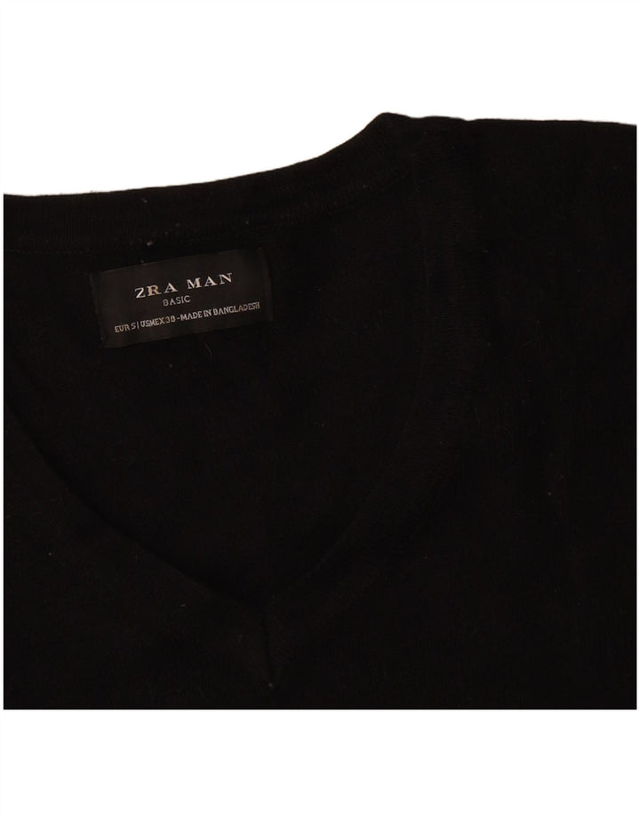 Zara Suéter masculino com decote em V pequeno preto