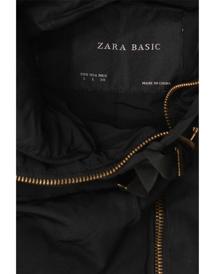 Casaco acolchoado com capuz feminino Zara Reino Unido 14 grande preto