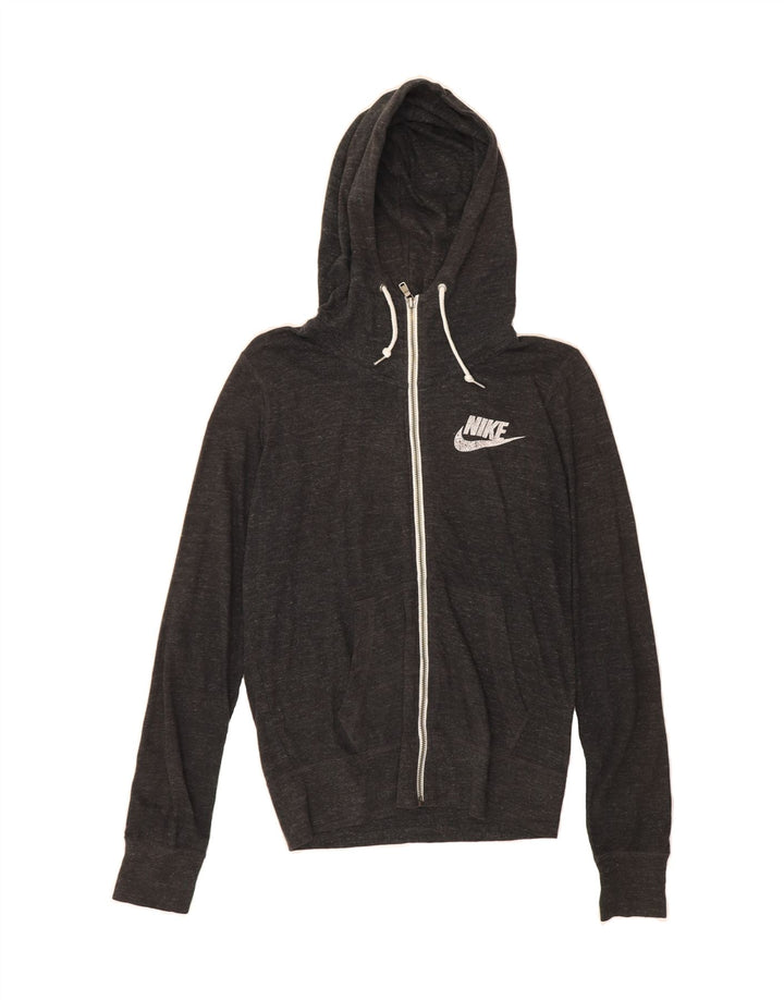 NIKE Womens Zip Hoodie Sweater UK 14 Medium Grey Flecked Cotton Vintage Nike and Second-Hand Nike from Messina Hembry 