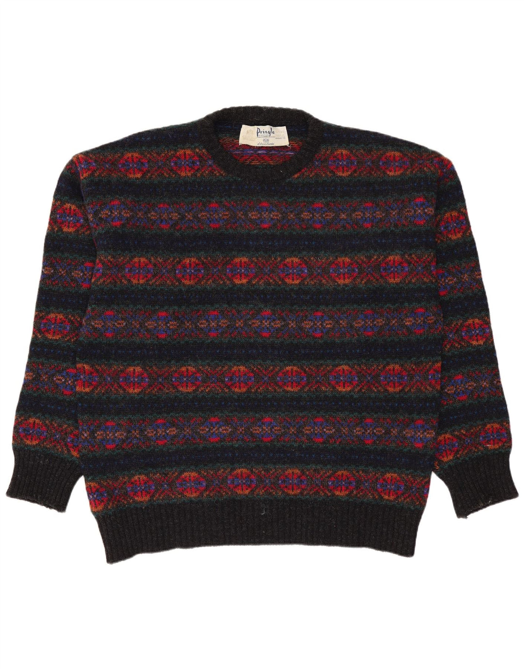 Suéter masculino Pringle com gola redonda tamanho 42 grande multicolorido Fair Isle
