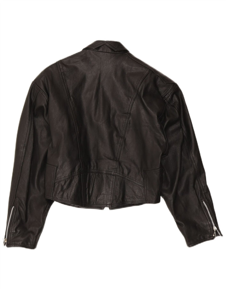 Jaqueta feminina vintage de couro para motociclista Reino Unido 14 couro preto médio