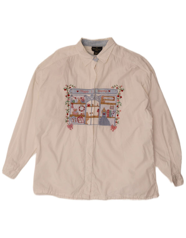 Camisa gráfica feminina Cote A tamanho único algodão floral branco