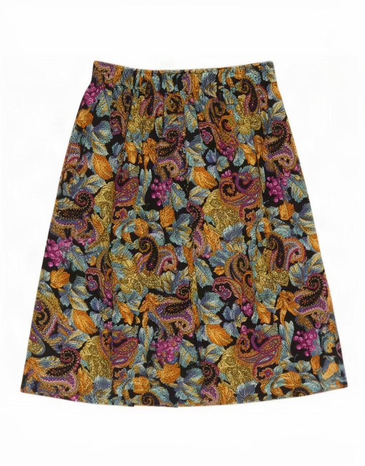Saia feminina vintage evasê média W28 Paisley multicolorido