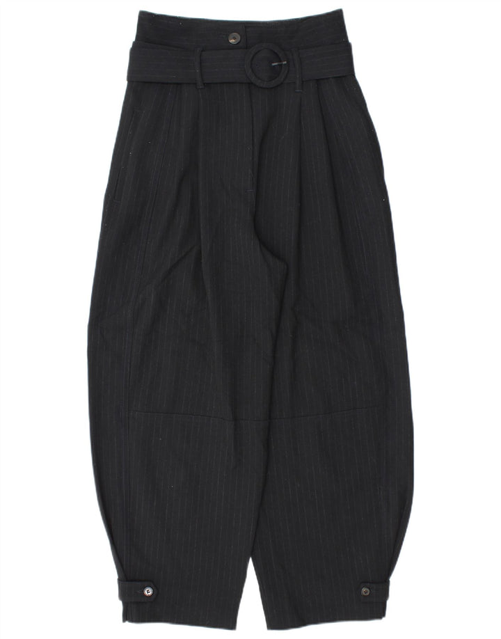 Zara Calça Harém Feminina Pequena W26 L25 Azul Marinho Risca de Giz Poliéster
