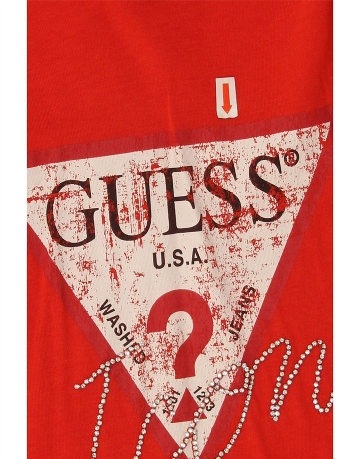 Guess Top gráfico feminino manga comprida Reino Unido 10 pequeno algodão vermelho