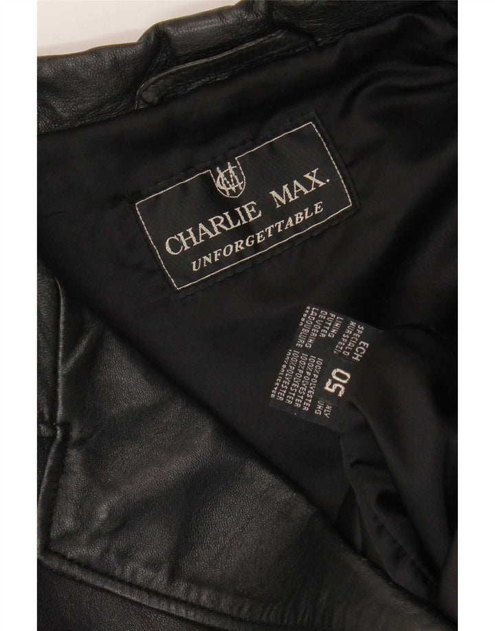Jaqueta blazer masculina vintage de couro com 3 botões IT 50 grande preta
