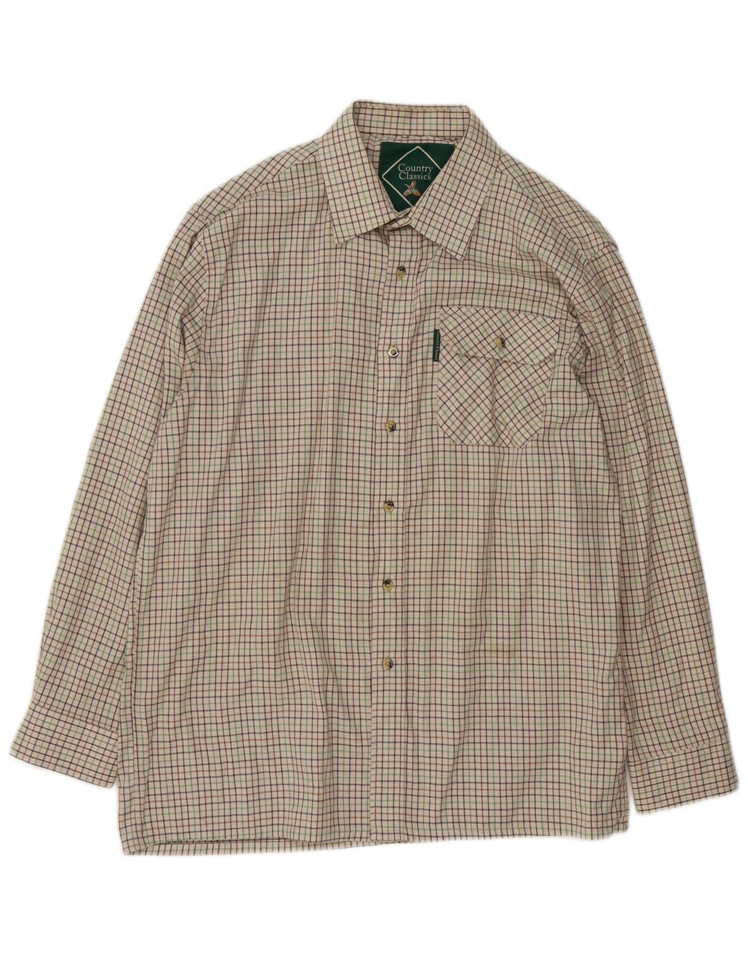 Camisa masculina vintage tamanho 16 1/2 grande poliéster xadrez bege