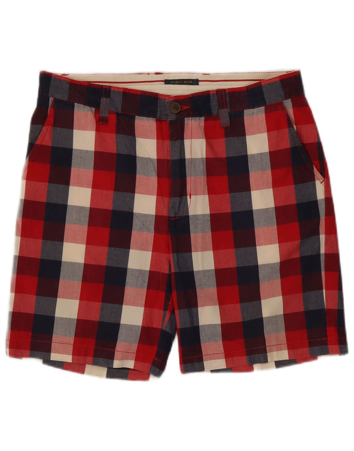 Zara Mens Chino Shorts EU 42 Grande W32 Vermelho Gingham