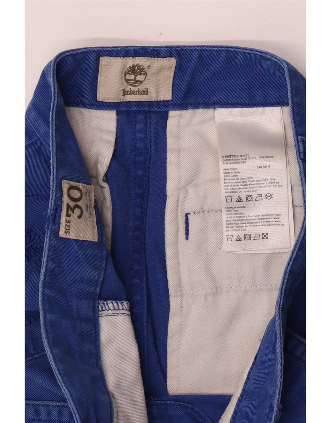 Timberland Mens Chino Shorts Médio W30 Azul Algodão