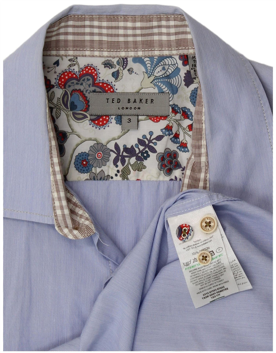 Camisa masculina TED BAKER tamanho 3 algodão azul médio